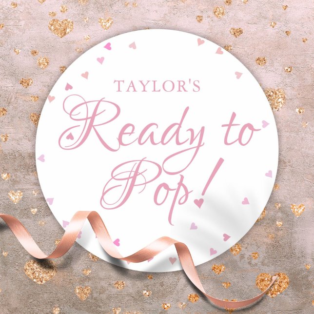 Hübsche rosa Liebe Herz bereit für Pop Kinderdusch Runder Aufkleber (Pretty Pink Love Hearts Ready to Pop Baby Shower Classic Round Sticker)