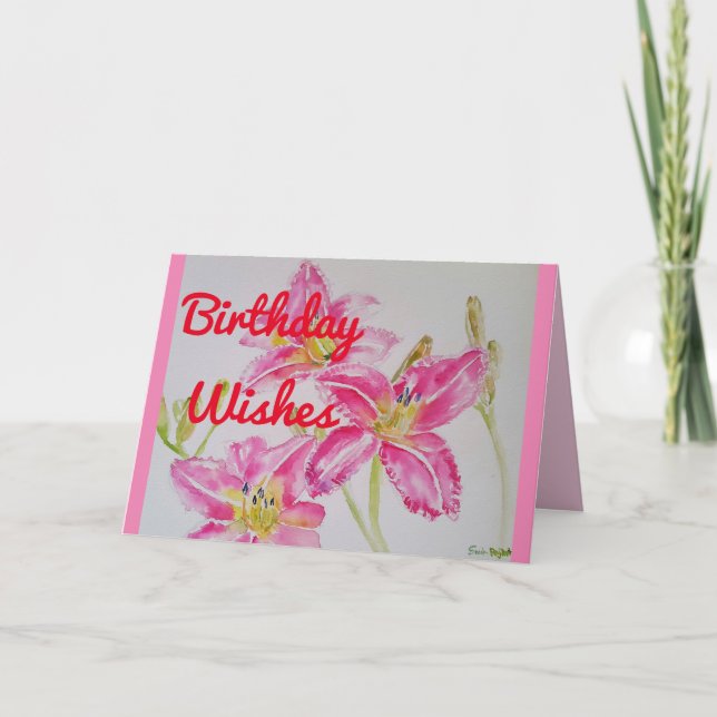 Hübsche Rosa Liege Wasserfarbene Blumenkarte Gebur Karte (Vorderseite)