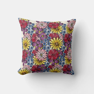 Hübsche Rosa Lilac Blue Red Wildblume Illustration Kissen