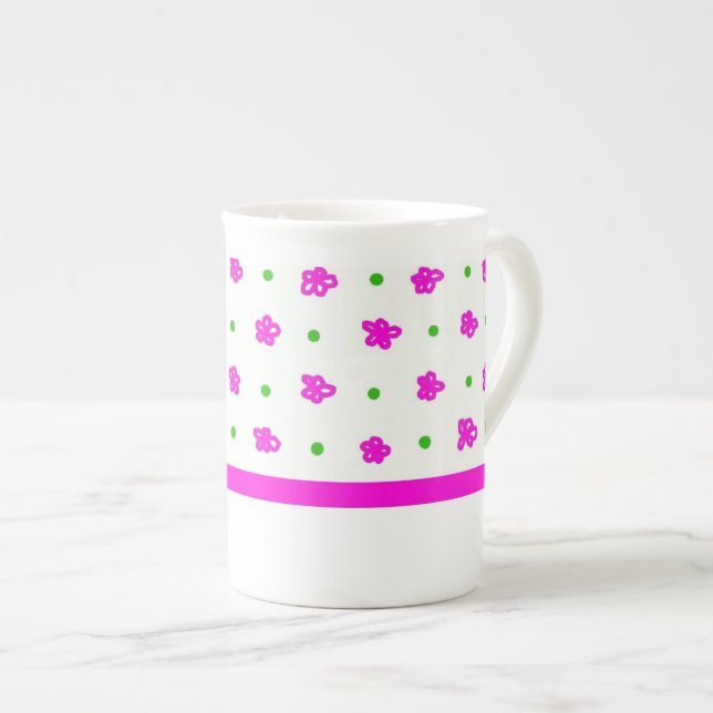 Hübsche Rosa Mini-Print-Bläschen Knochen-China Tas Prozellantasse (Vorderseite Rechts)