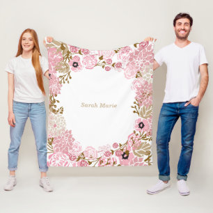 Hübsche rosa mit BlumenBlumen und DIY Text Fleecedecke