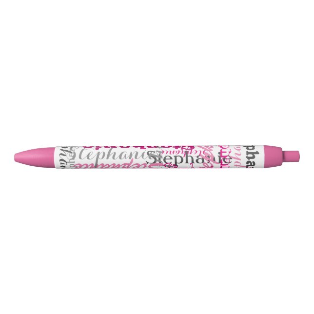 Hübsche Rosa-Namenskollage-Option Drucken Kugelschreiber (Vorderseite)