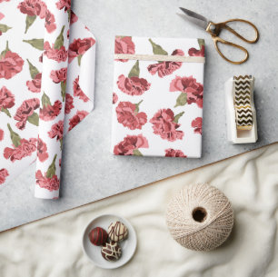 Hübsche rosa Nelken Blume auf weißem Gemustert Geschenkpapier