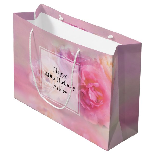 Hübsche rosa Nelken Stilvolle Fotografie Geburtsta Große Geschenktüte (Vorderseite Schrägansicht)