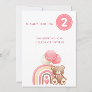 Hübsche Rosa & Niedliche 2. Geburtstagseinladung Einladung