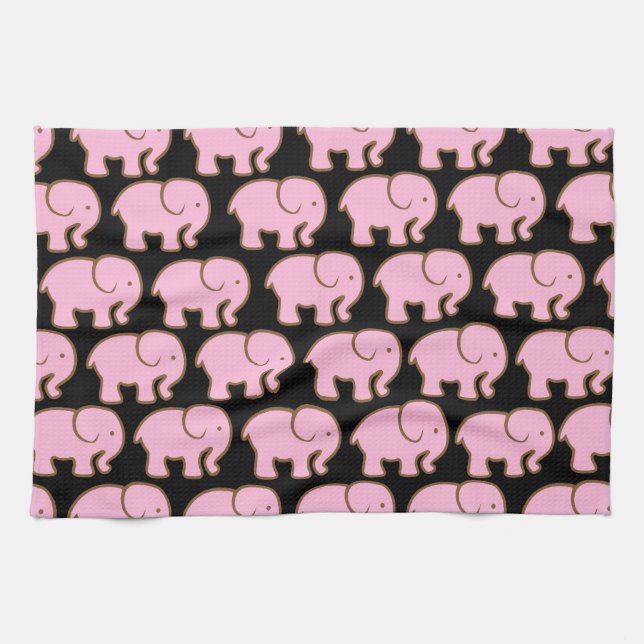 Hübsche rosa niedliche Elefanten auf Schwarzem Handtuch (Horizontal)