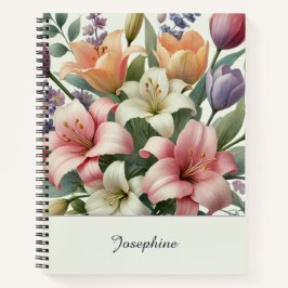 Hübsche rosa-orange Wasserfarben-Blumen Notizbuch