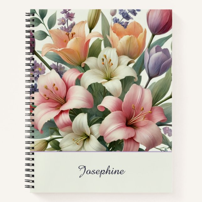 Hübsche rosa-orange Wasserfarben-Blumen Notizbuch (Vorderseite)