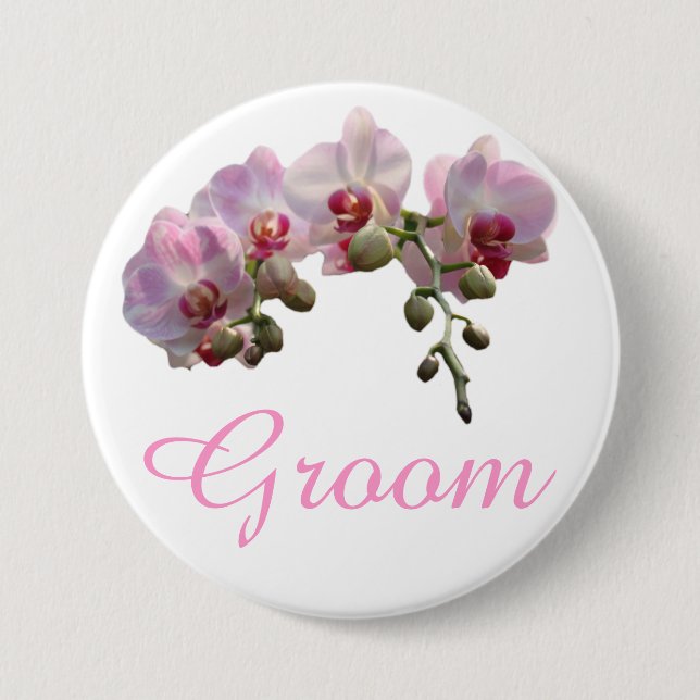 hübsche Rosa Orchideen Blume Bräutigam Hochzeitskn Button (Vorderseite)