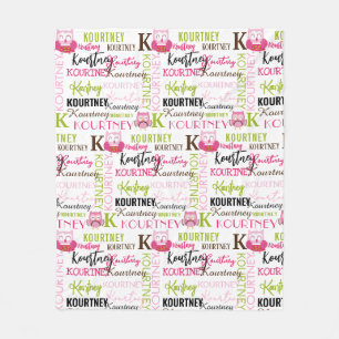 Hübsche rosa Owls mit Name und Monogramm-Collage Fleecedecke