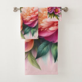 Hübsche rosa Peonys Blumenhandtuch Badhandtuch Set