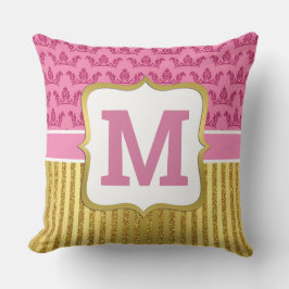 Hübsche Rosa Princess Crowns & Gold Glitzer Streif Kissen