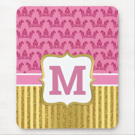 Hübsche Rosa Princess Crowns & Gold Glitzer Streif Mousepad
