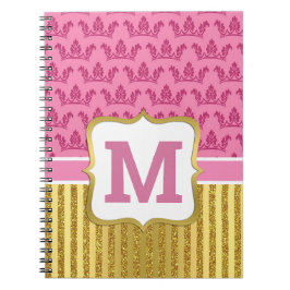 Hübsche Rosa Princess Crowns & Gold Glitzer Streif Notizblock