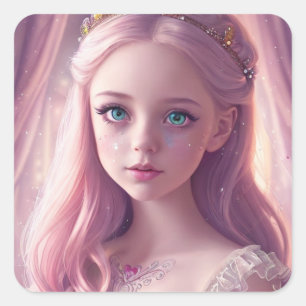 Hübsche rosa Prinzessin mit Glitzern Quadratischer Aufkleber