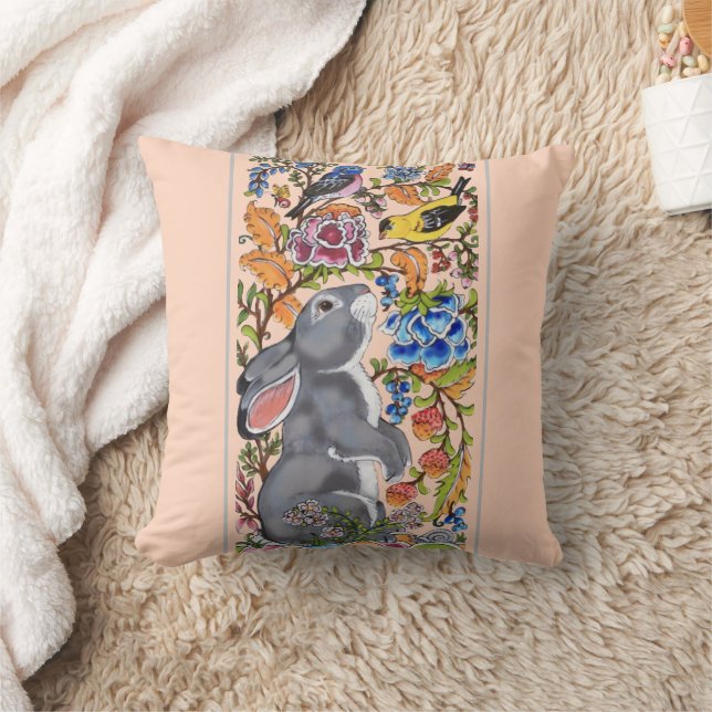 Hübsche Rosa Rabbit Bird Niedliche Dekoration Kissen (Decke)