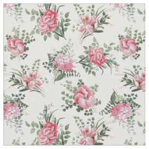 Hübsche rosa romantische Blumen und Farne Stoff