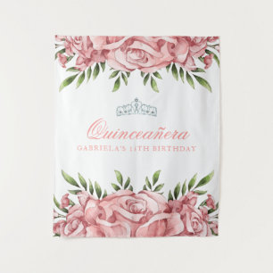Hübsche rosa Rose   Quinceanera-Hintergrund Wandteppich