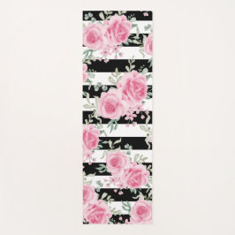 Hübsche Rosa Rose Schwarze Streifen Yogmatte Yogamatte
