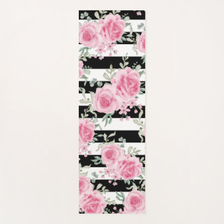Hübsche Rosa Rose Schwarze Streifen Yogmatte Yogamatte