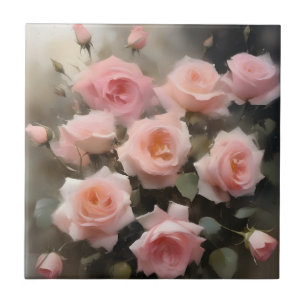 Hübsche rosa Rosen Aquarellmalerei Fliese