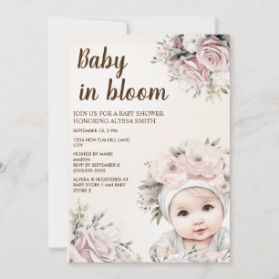 Hübsche rosa Rosen Baby in Blüte Mädchen Baby Show Einladung