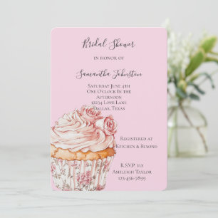 Hübsche rosa Rosen Blumen Cupcake Brautparty Einladung