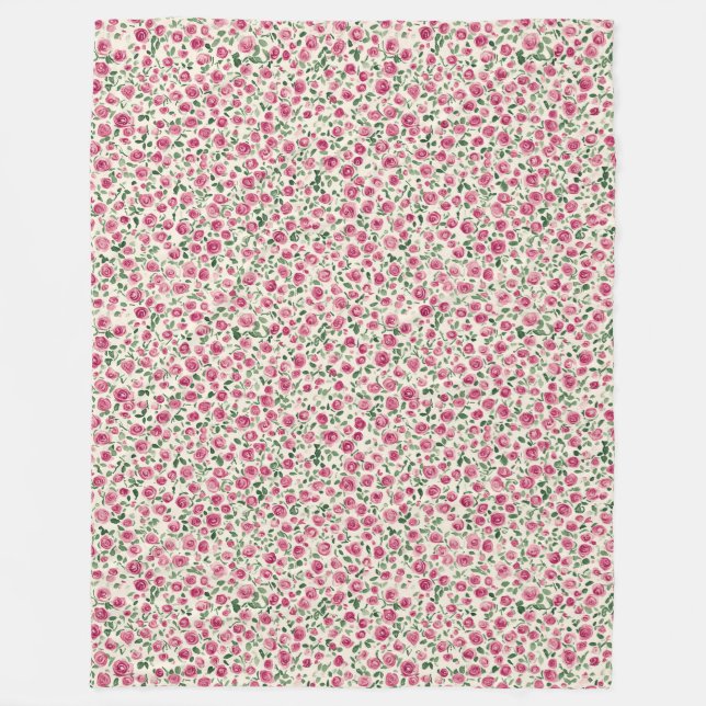 Hübsche rosa Rosen Blumen Fleecedecke (Vorderseite)