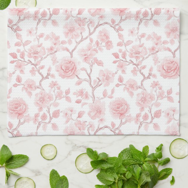 Hübsche rosa Rosen Blumen Geschirrtuch (Gefaltet)