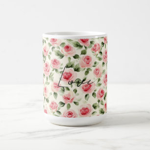 Hübsche rosa Rosen Blumen Kaffeetasse