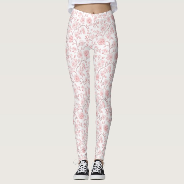 Hübsche rosa Rosen Blumen Leggings (Vorderseite)