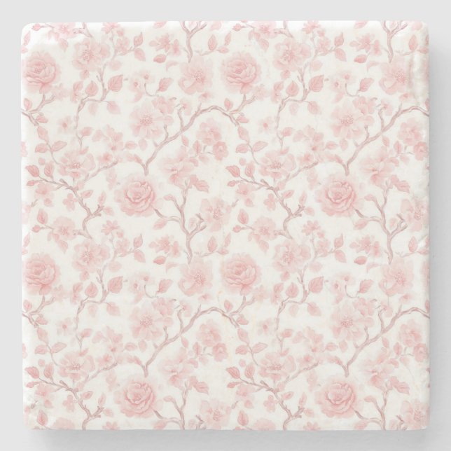 Hübsche rosa Rosen Blumen Steinuntersetzer (Vorderseite)