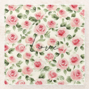 Hübsche rosa Rosen Floral-Brautdusche Glasuntersetzer