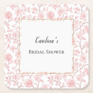 Hübsche rosa Rosen Floral Brautdusche   Rechteckiger Pappuntersetzer