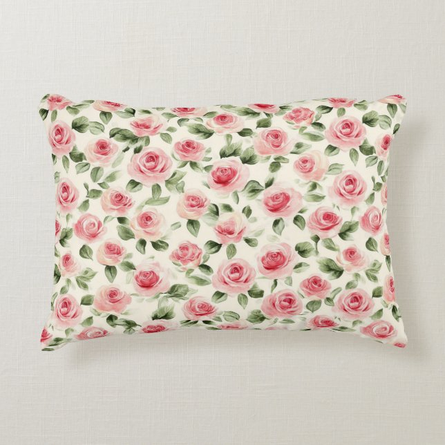 Hübsche rosa Rosen Floral  Dekokissen (Vorderseite)
