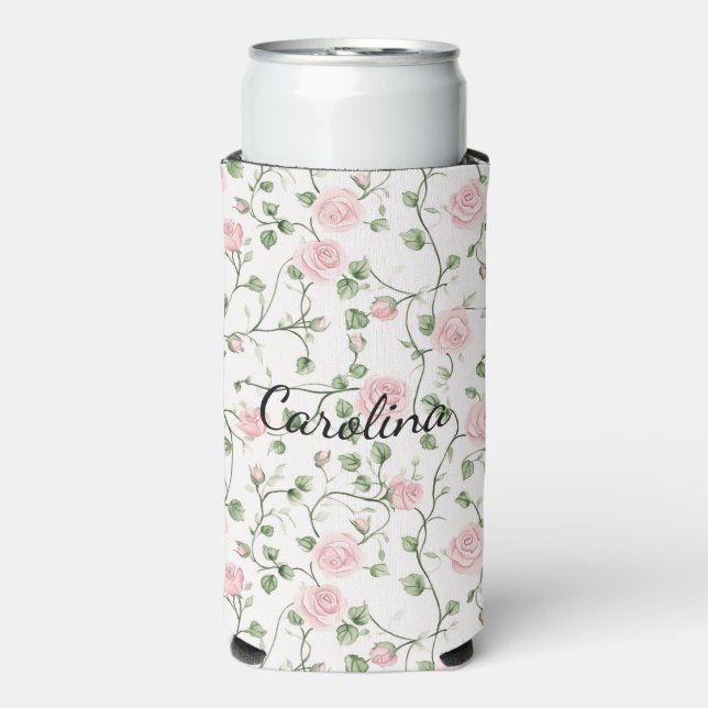 Hübsche rosa Rosen Floral   Selters Dosenkühler (Seltzer Vorderseite)