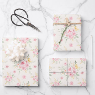 Hübsche rosa Rosen im Aquarell-Illustrationsstil Geschenkpapier Set