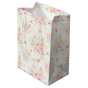 Hübsche rosa Rosen im Aquarell-Illustrationsstil Mittlere Geschenktüte