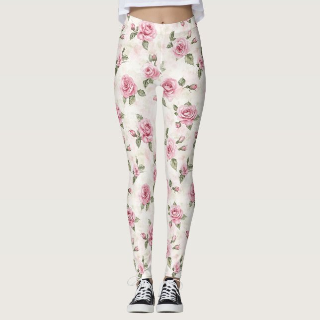 Hübsche rosa Rosen Leggings (Vorderseite)