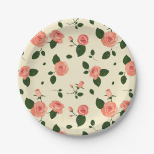 Hübsche rosa Rosen Pastellrosa Muster Pappteller