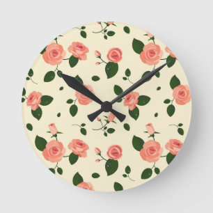 Hübsche rosa Rosen Pastellrosa Muster Runde Wanduhr