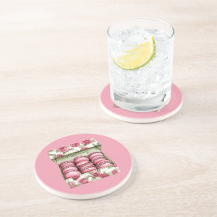 Hübsche rosa Rosen Schachtel Macarons Getränkeuntersetzer