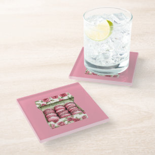 Hübsche rosa Rosen Schachtel Macarons Glasuntersetzer
