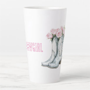 Hübsche rosa Rosen silberne Cowgirl-Stiefel Milchtasse