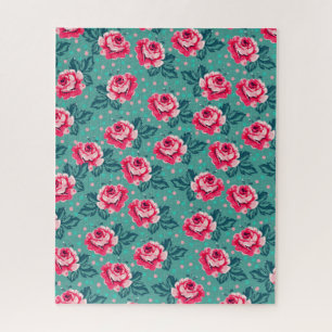 Hübsche rosa Rosen und Punkte-Muster auf Türkis
