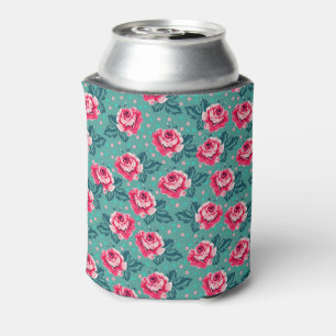 Hübsche rosa Rosen und Punkte-Muster auf Türkis Dosenkühler