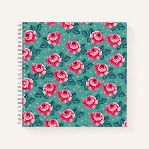 Hübsche rosa Rosen und Punkte-Muster auf Türkis Notizbuch