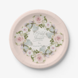 Hübsche Rosa Rosen und Sukkuläres Brautparty Pappteller
