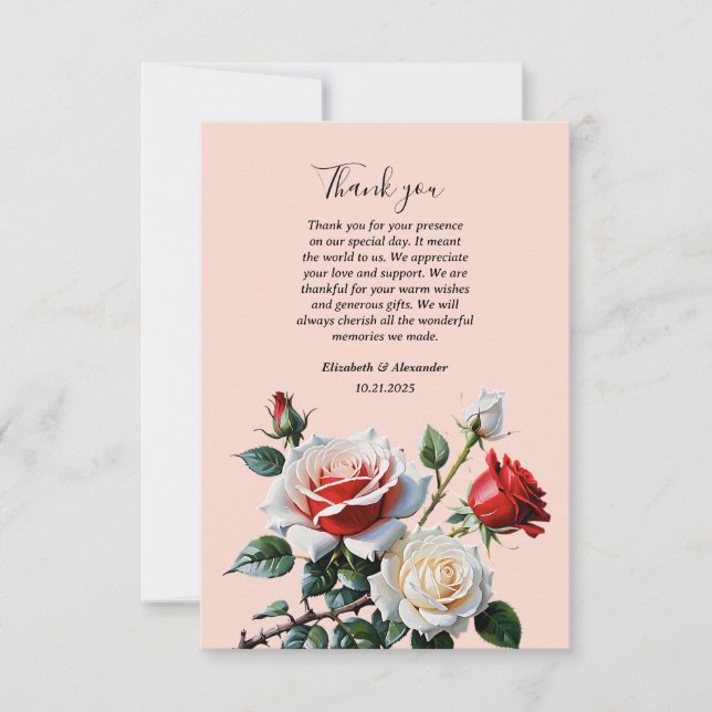 Hübsche Rosa-rote Rosen Blumenhochzeit Dankeskarte (Vorderseite)