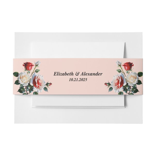 Hübsche Rosa-rote Rosen Blumenhochzeit Einladungsbanderole (Vorderseite Beispiel)